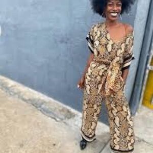 H&M Snakeskin Print Cropped Wide Leg Jumpsuit Romper Size 0